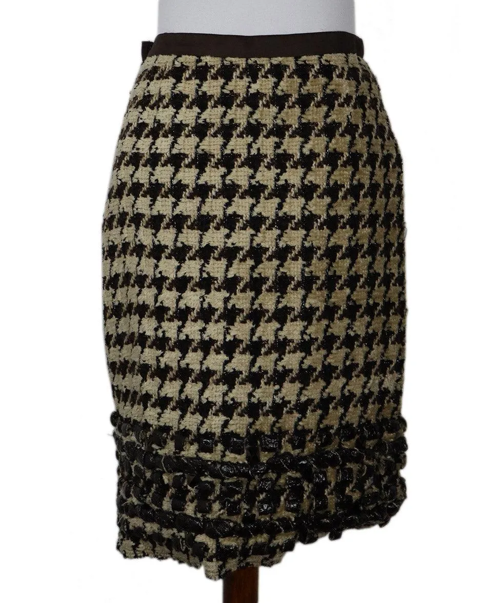Oscar De La Renta Brown & Beige Houndstooth Skirt sz 6