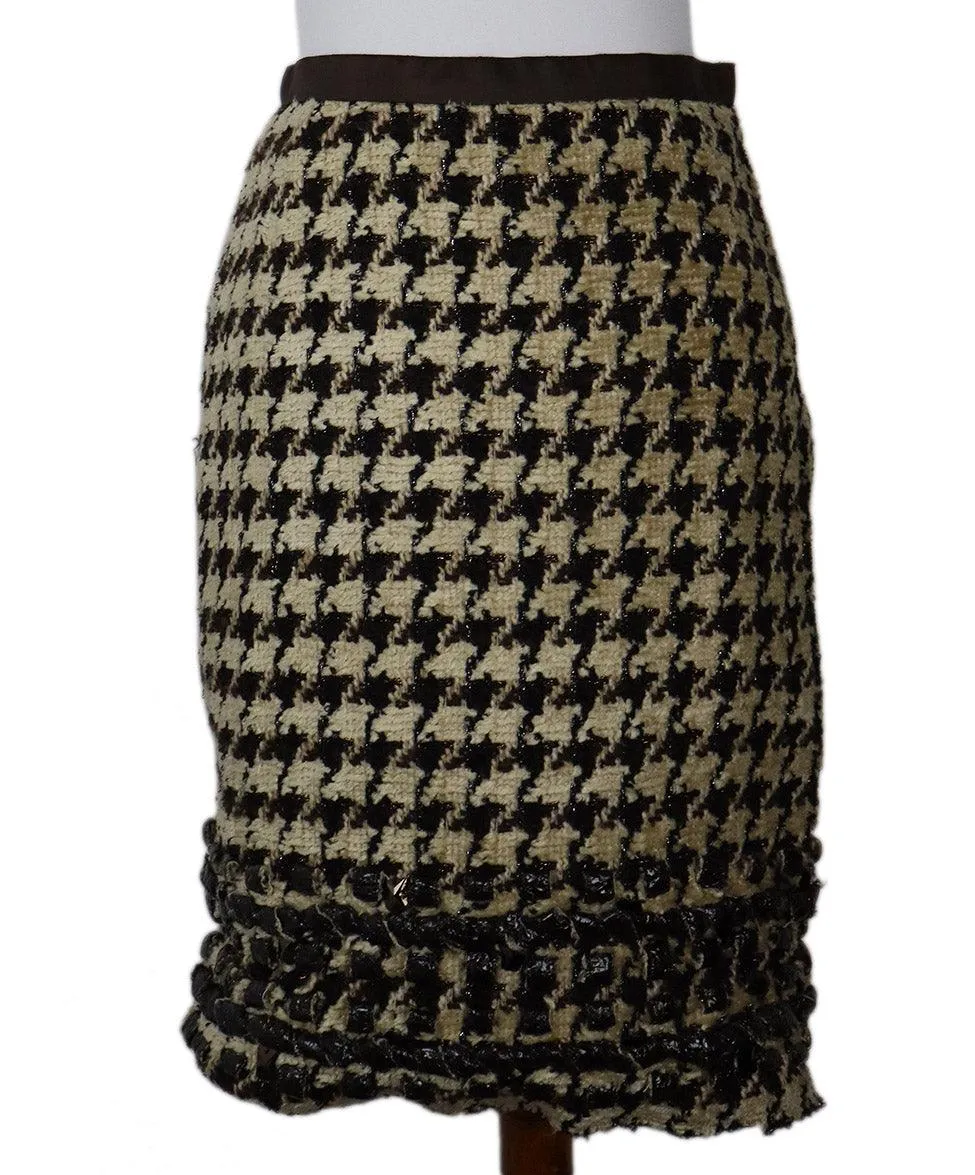 Oscar De La Renta Brown & Beige Houndstooth Skirt sz 6