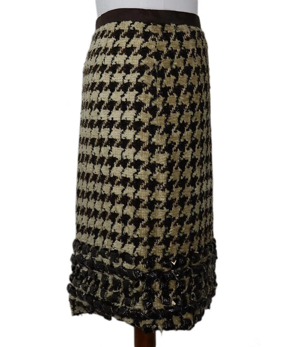 Oscar De La Renta Brown & Beige Houndstooth Skirt sz 6