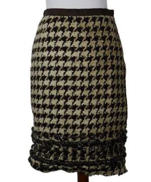Oscar De La Renta Brown & Beige Houndstooth Skirt sz 6