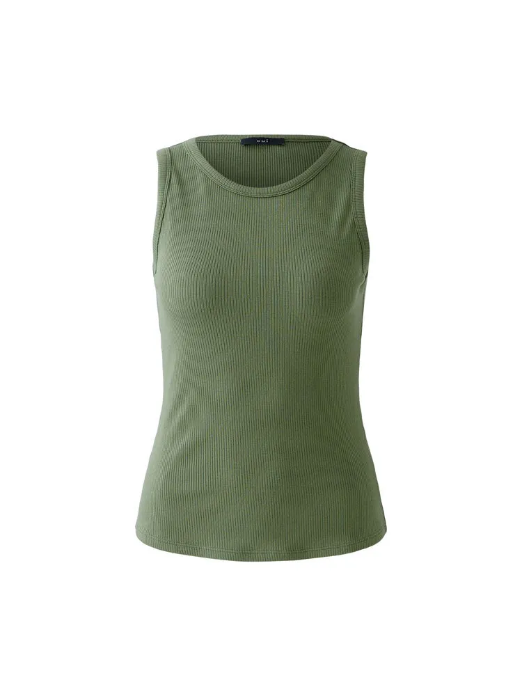 Oui Filiz Vest Top Shaded Moss