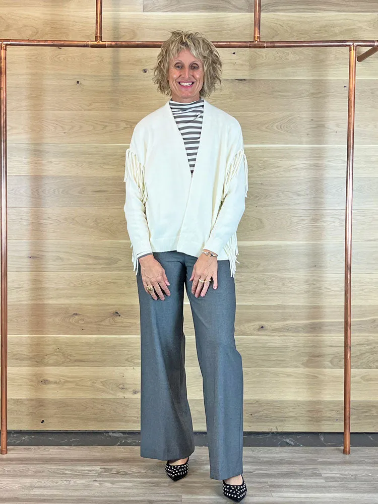 Oui Funnel Neck Top Brown & Off White