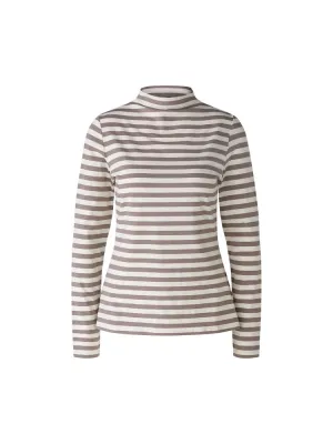 Oui Funnel Neck Top Brown & Off White