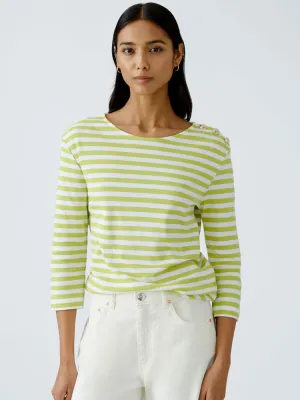 Oui Striped Top Green & White