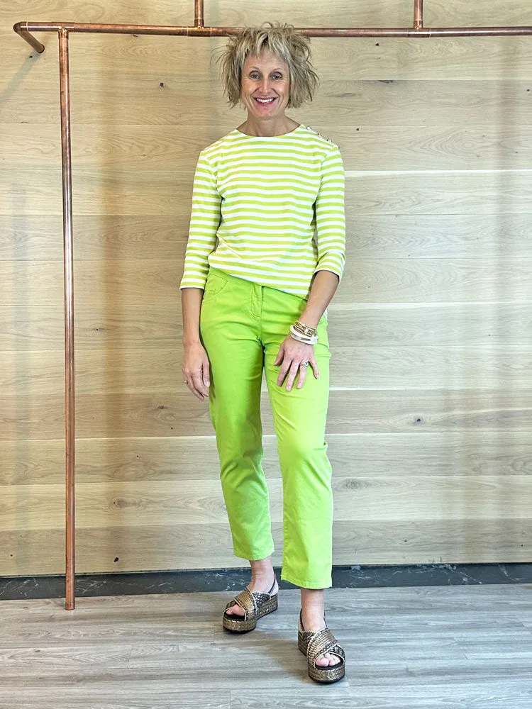 Oui Striped Top Green & White