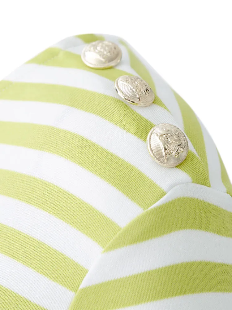 Oui Striped Top Green & White