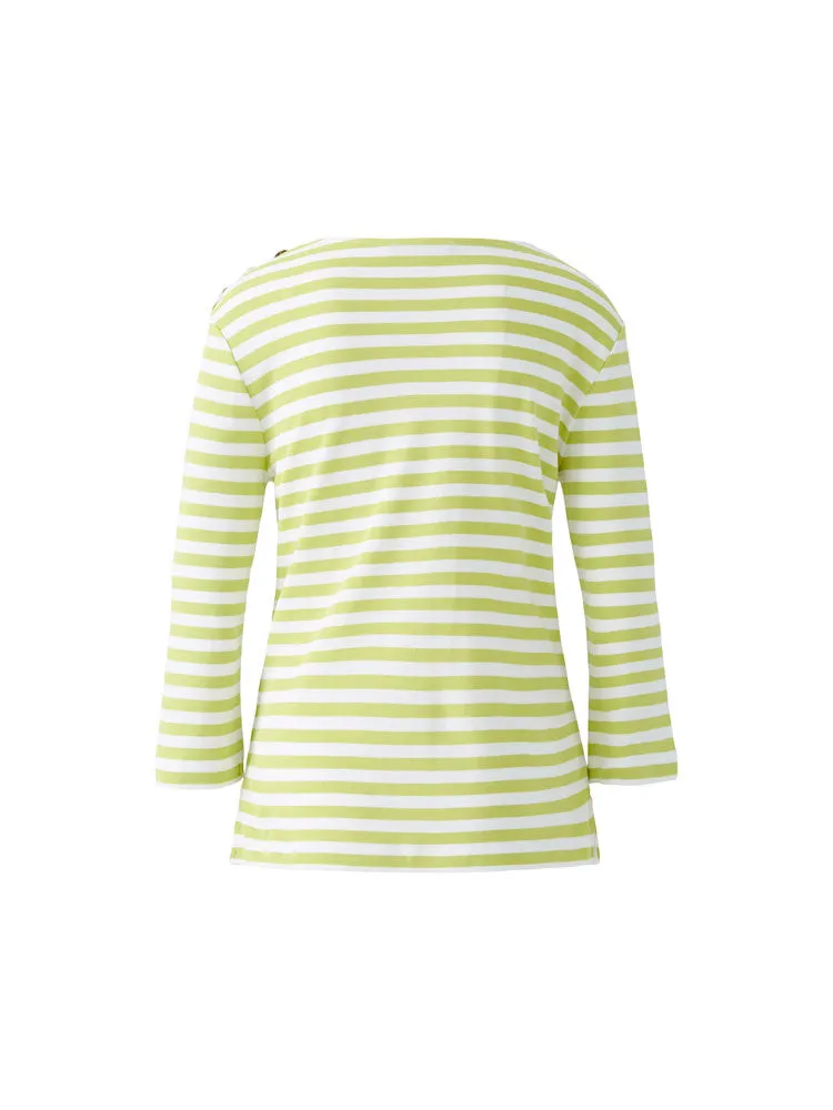 Oui Striped Top Green & White