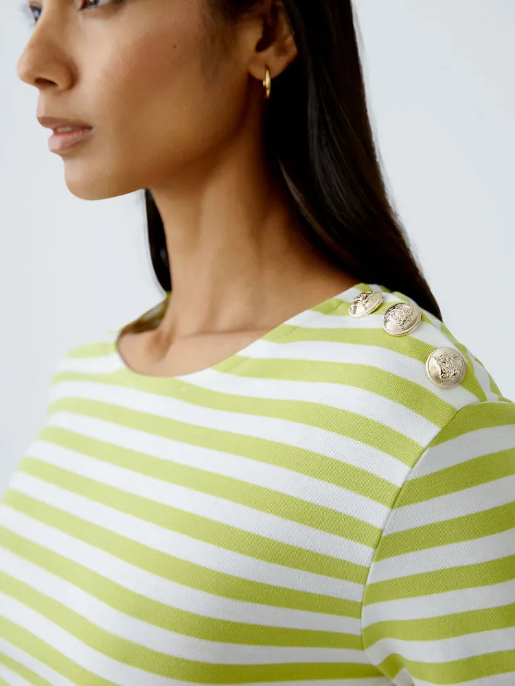 Oui Striped Top Green & White