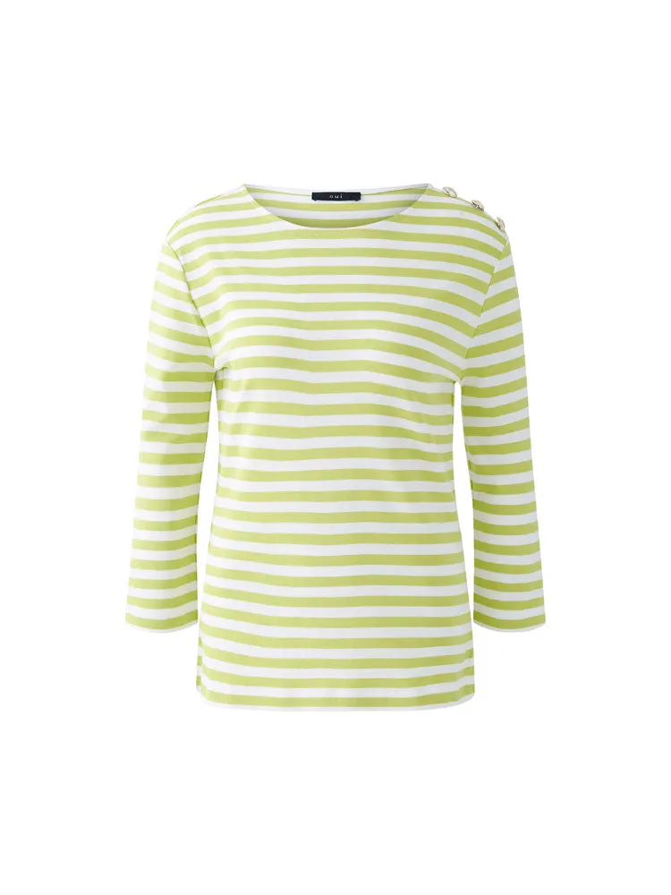 Oui Striped Top Green & White
