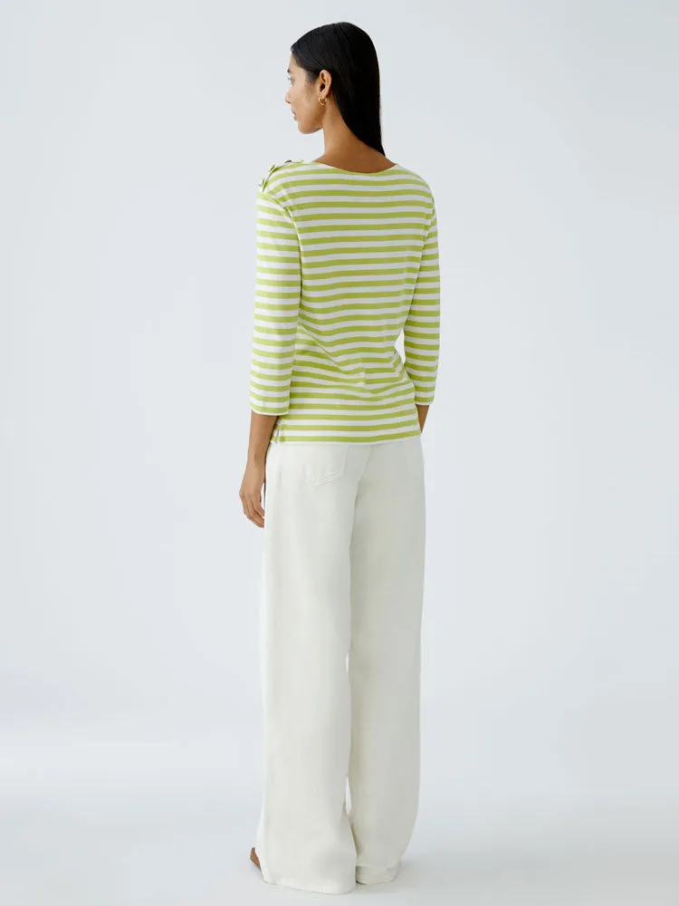 Oui Striped Top Green & White
