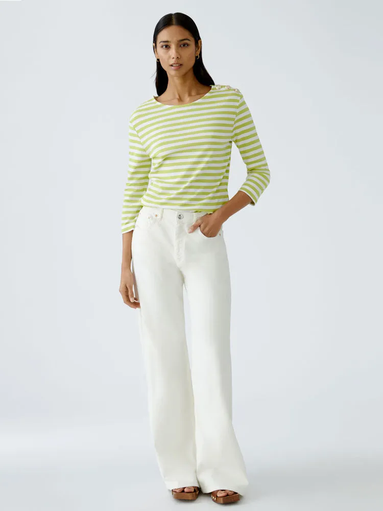 Oui Striped Top Green & White