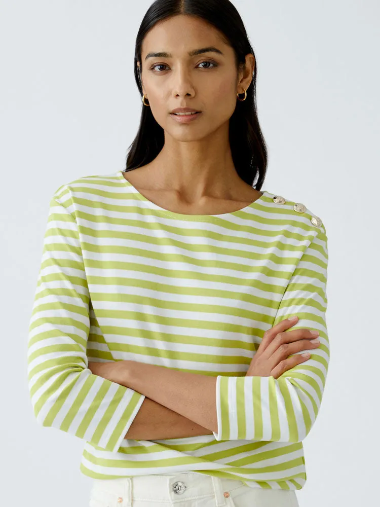 Oui Striped Top Green & White
