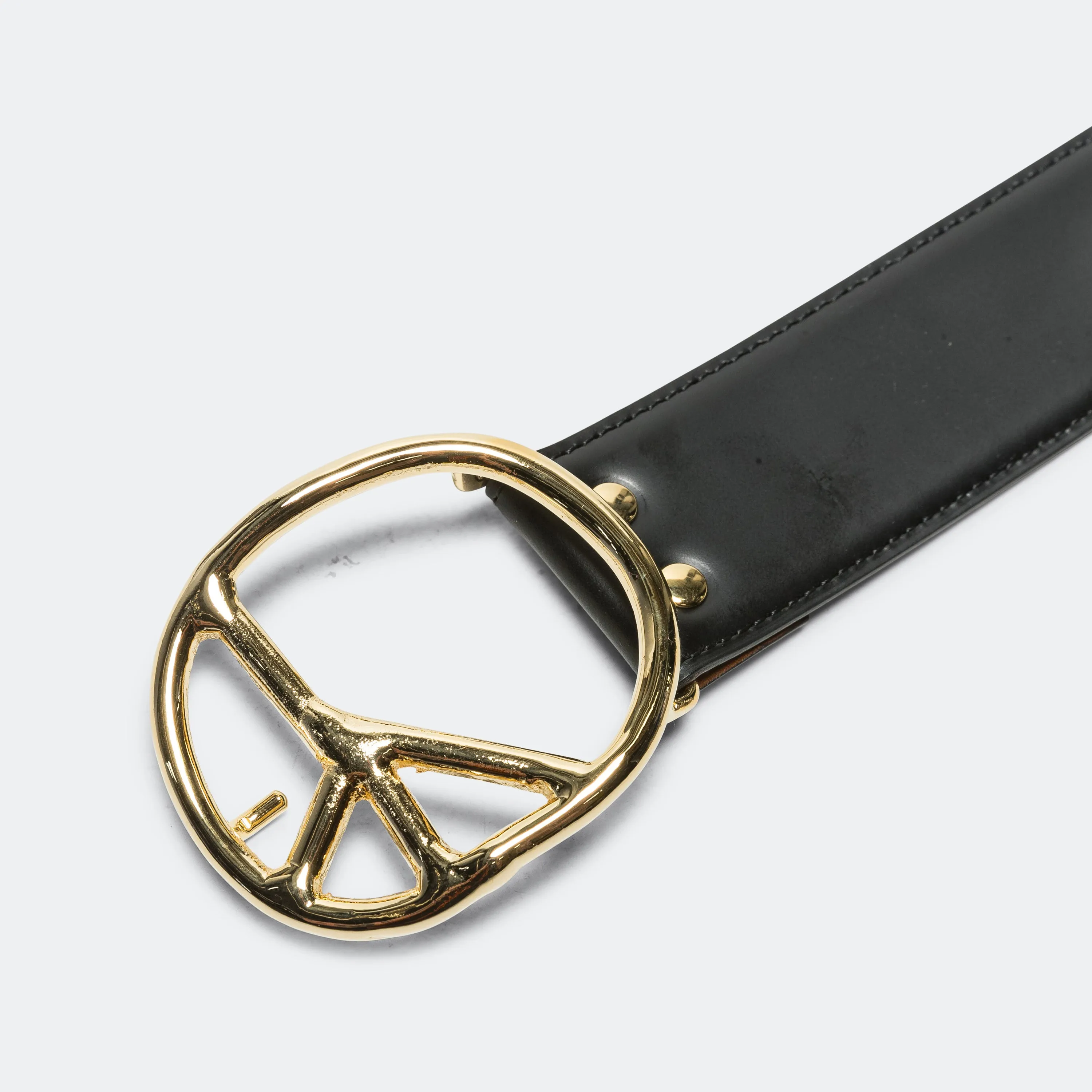 Peace Buckle Belt - Black Steer Leather