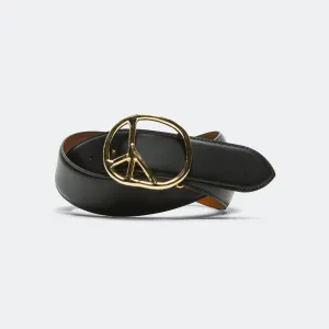 Peace Buckle Belt - Black Steer Leather