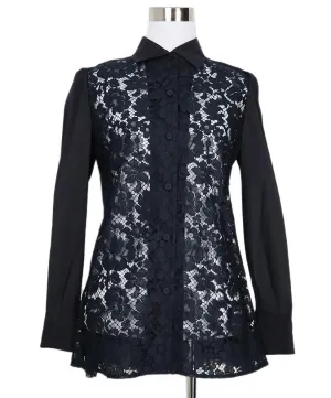 Prada Black Cotton & Blue Lace Shirt sz 2