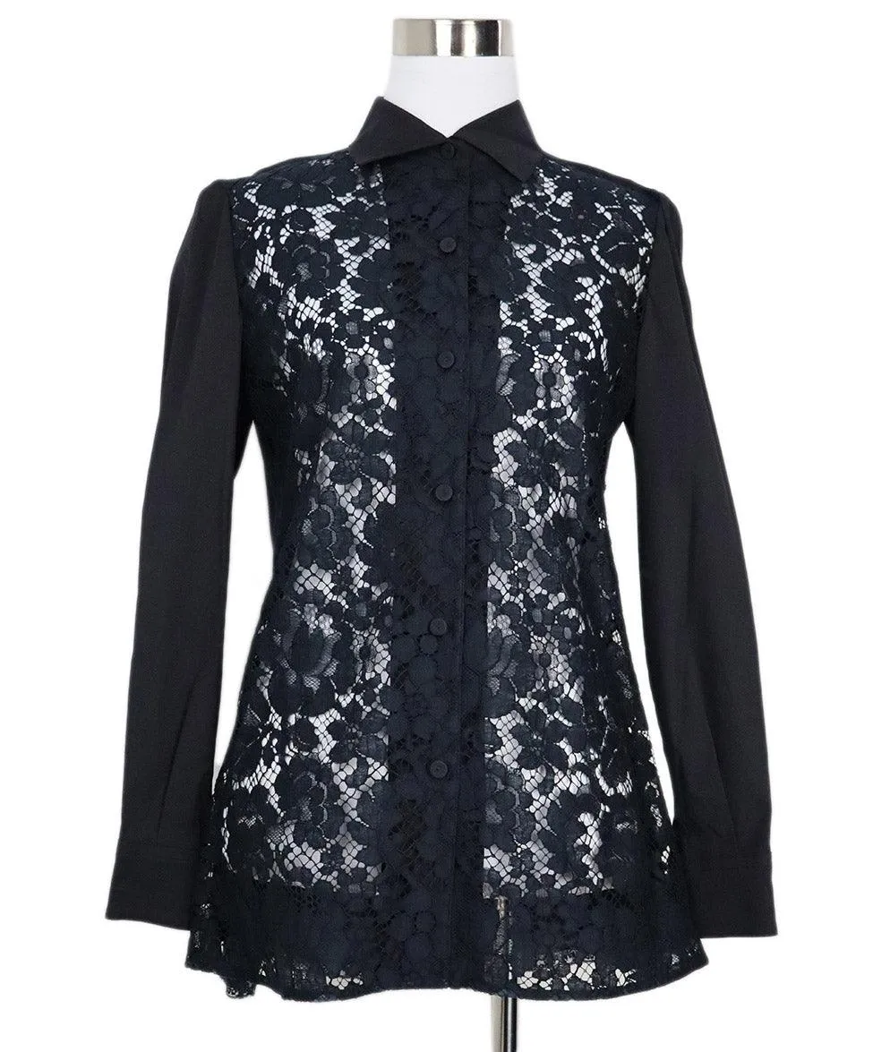 Prada Black Cotton & Blue Lace Shirt sz 2