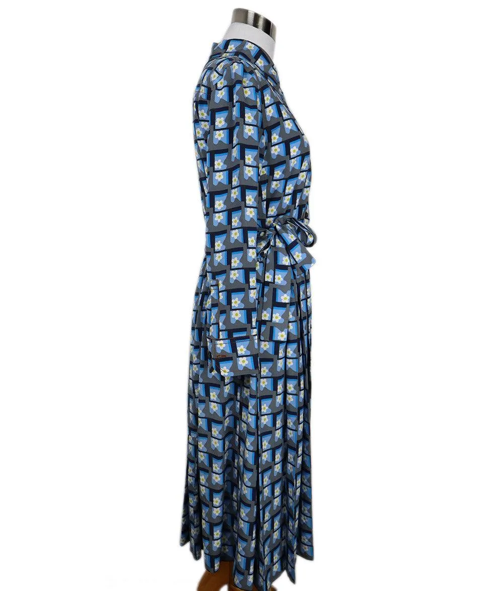 Prada Grey Blue & White Floral Print Dress sz 4