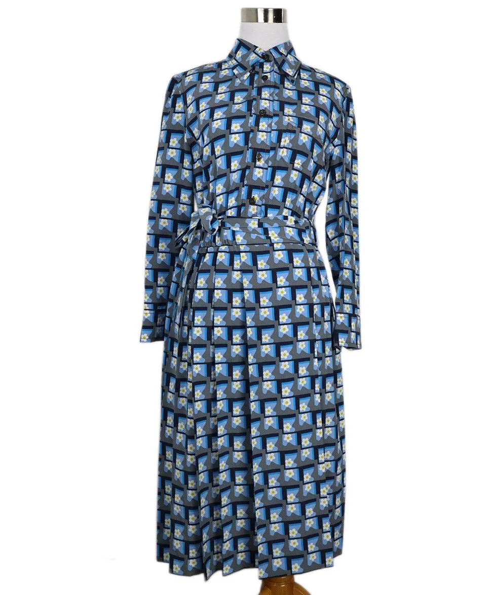 Prada Grey Blue & White Floral Print Dress sz 4