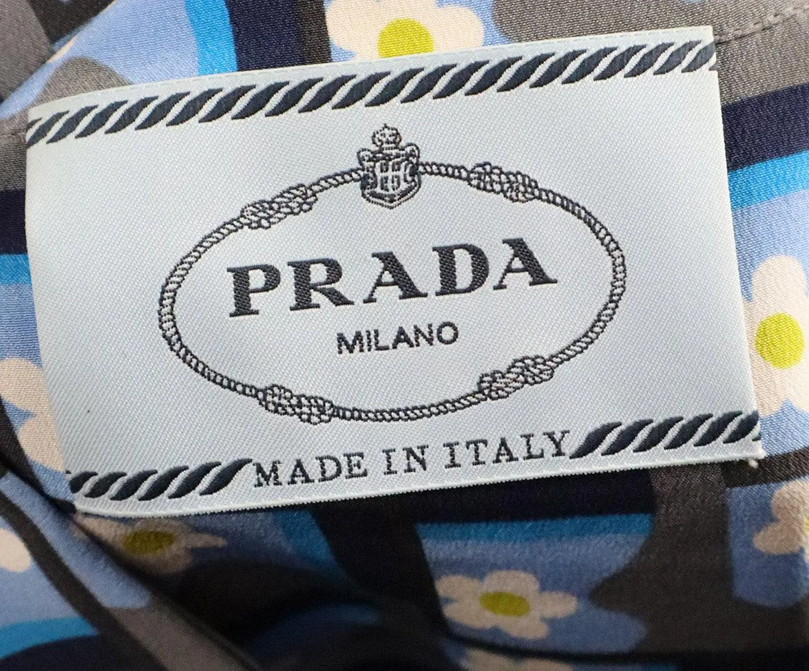 Prada Grey Blue & White Floral Print Dress sz 4