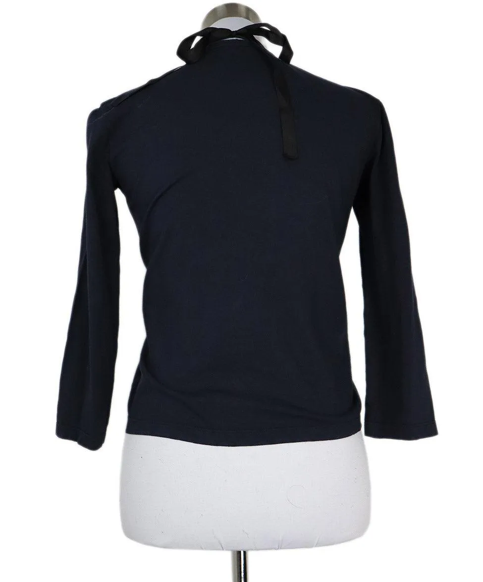 Prada Navy Cotton Top w/ Beaded Trim sz 2
