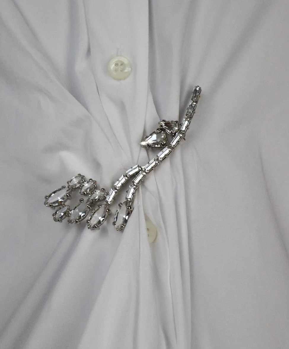 Prada White Cotton Shirt w/ Rhinestone Pin sz 2