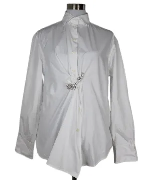 Prada White Cotton Shirt w/ Rhinestone Pin sz 2