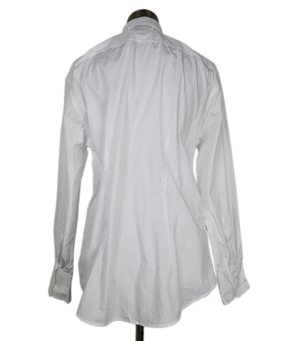 Prada White Cotton Shirt w/ Rhinestone Pin sz 2