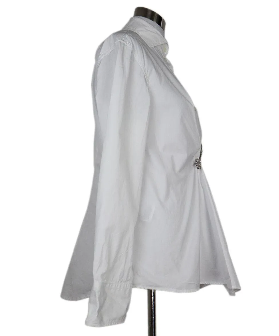 Prada White Cotton Shirt w/ Rhinestone Pin sz 2