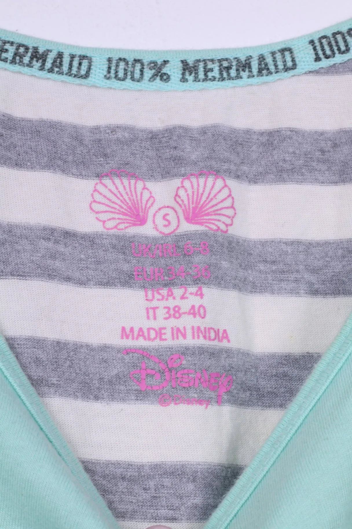 Primark Womens 6/8 S Tank Top Disney Mermaid Hair Dont Care Cotton Light Green