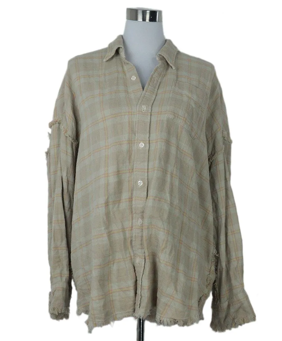 R13 Beige & Pink Plaid Flannel Shirt sz 2