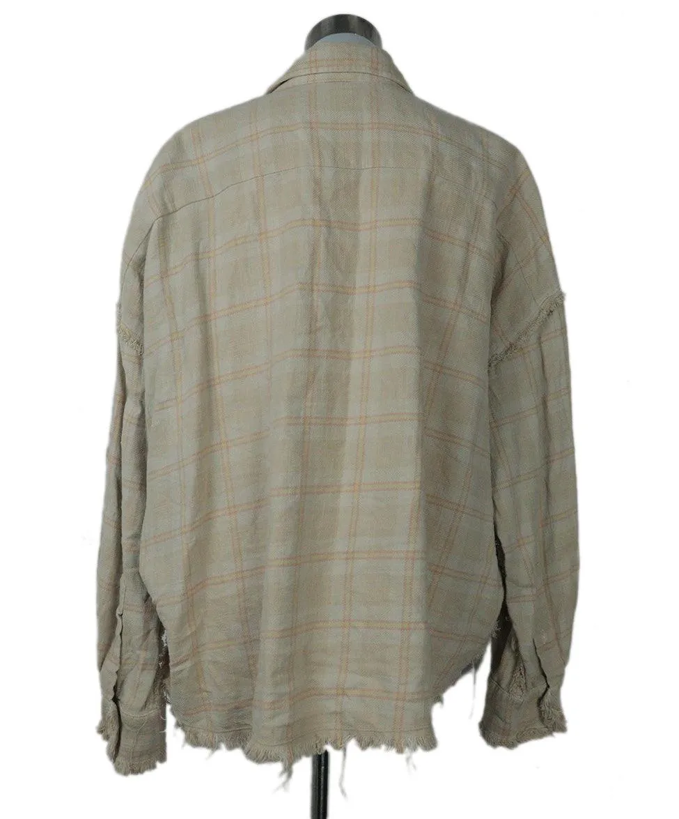 R13 Beige & Pink Plaid Flannel Shirt sz 2