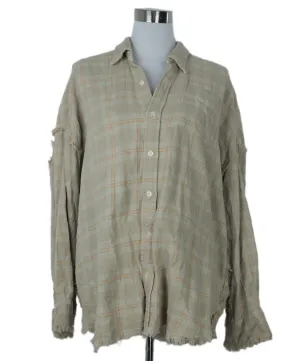 R13 Beige & Pink Plaid Flannel Shirt sz 2