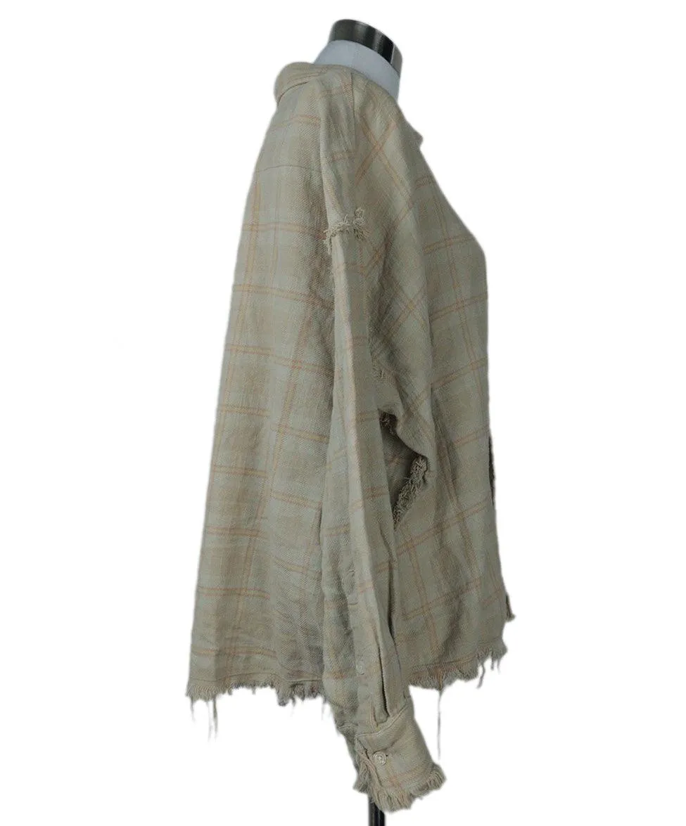 R13 Beige & Pink Plaid Flannel Shirt sz 2