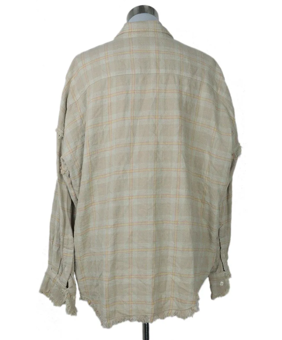 R13 Beige & Pink Plaid Flannel Shirt sz 2