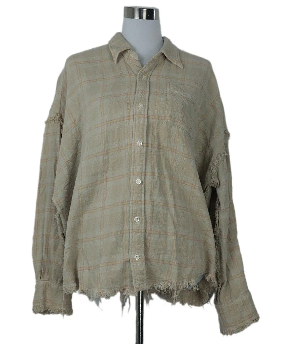 R13 Beige & Pink Plaid Flannel Shirt sz 2
