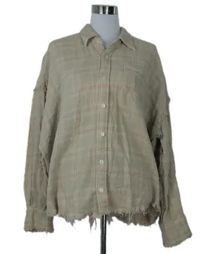 R13 Beige & Pink Plaid Flannel Shirt sz 2