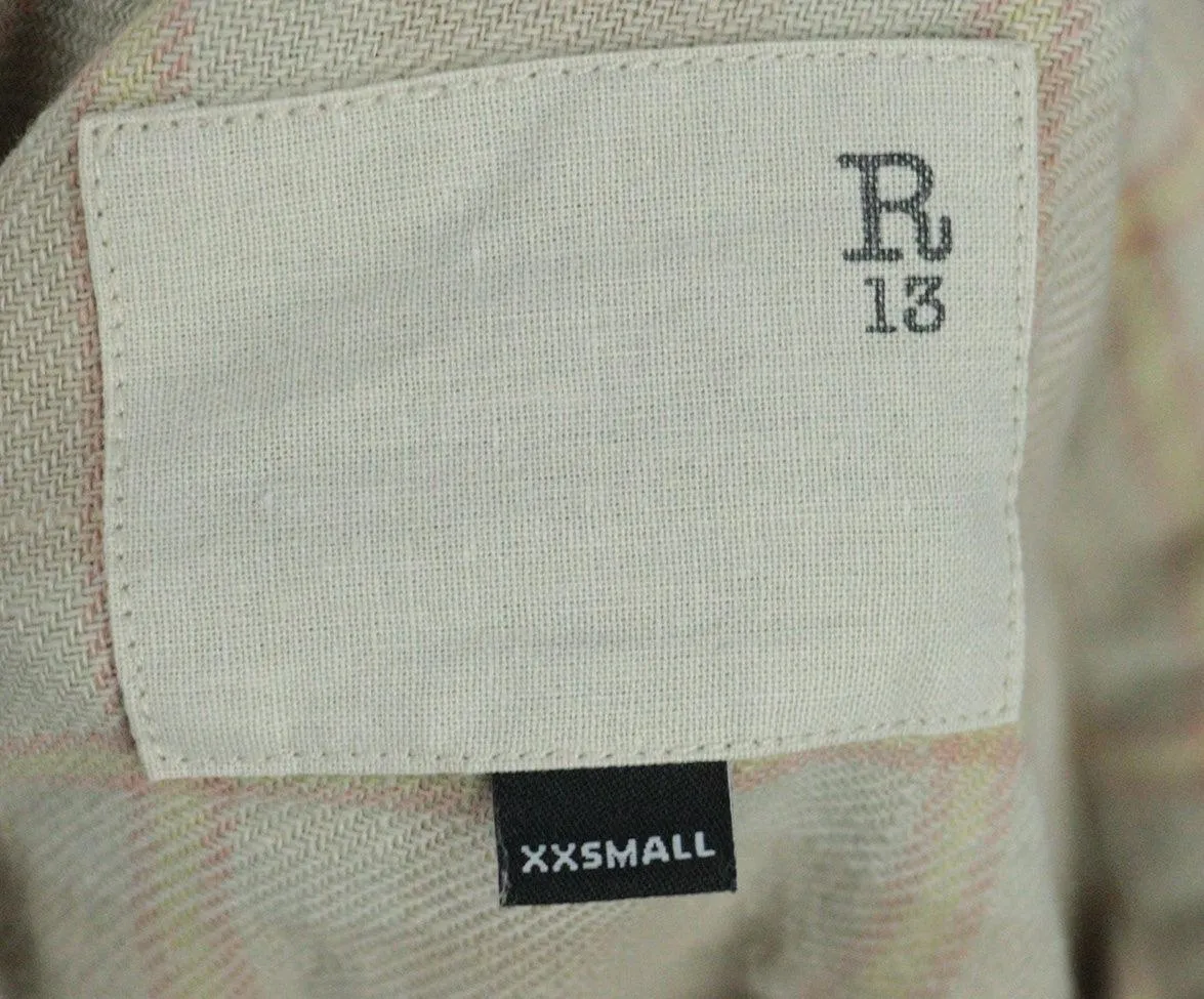 R13 Beige & Pink Plaid Flannel Shirt sz 2