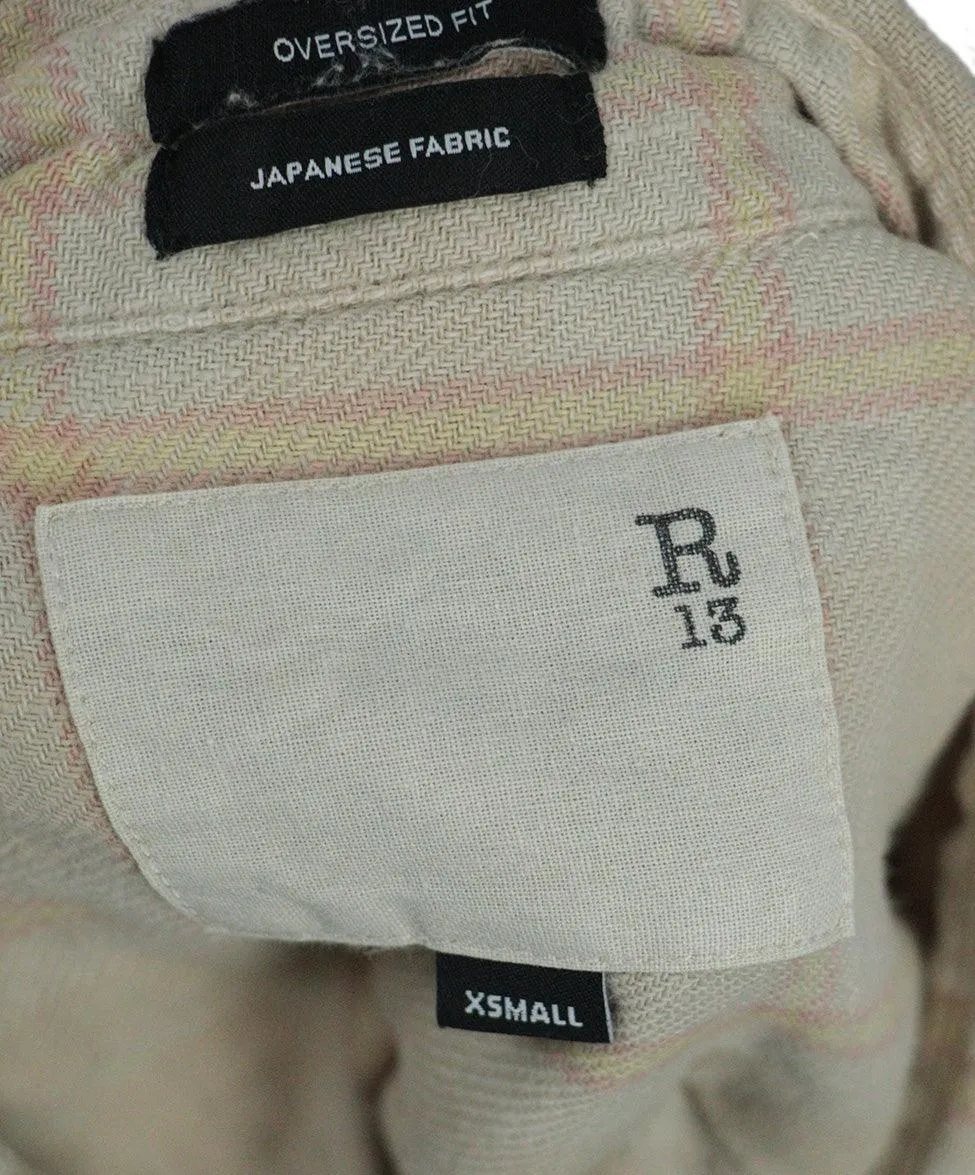 R13 Beige & Pink Plaid Flannel Shirt sz 2