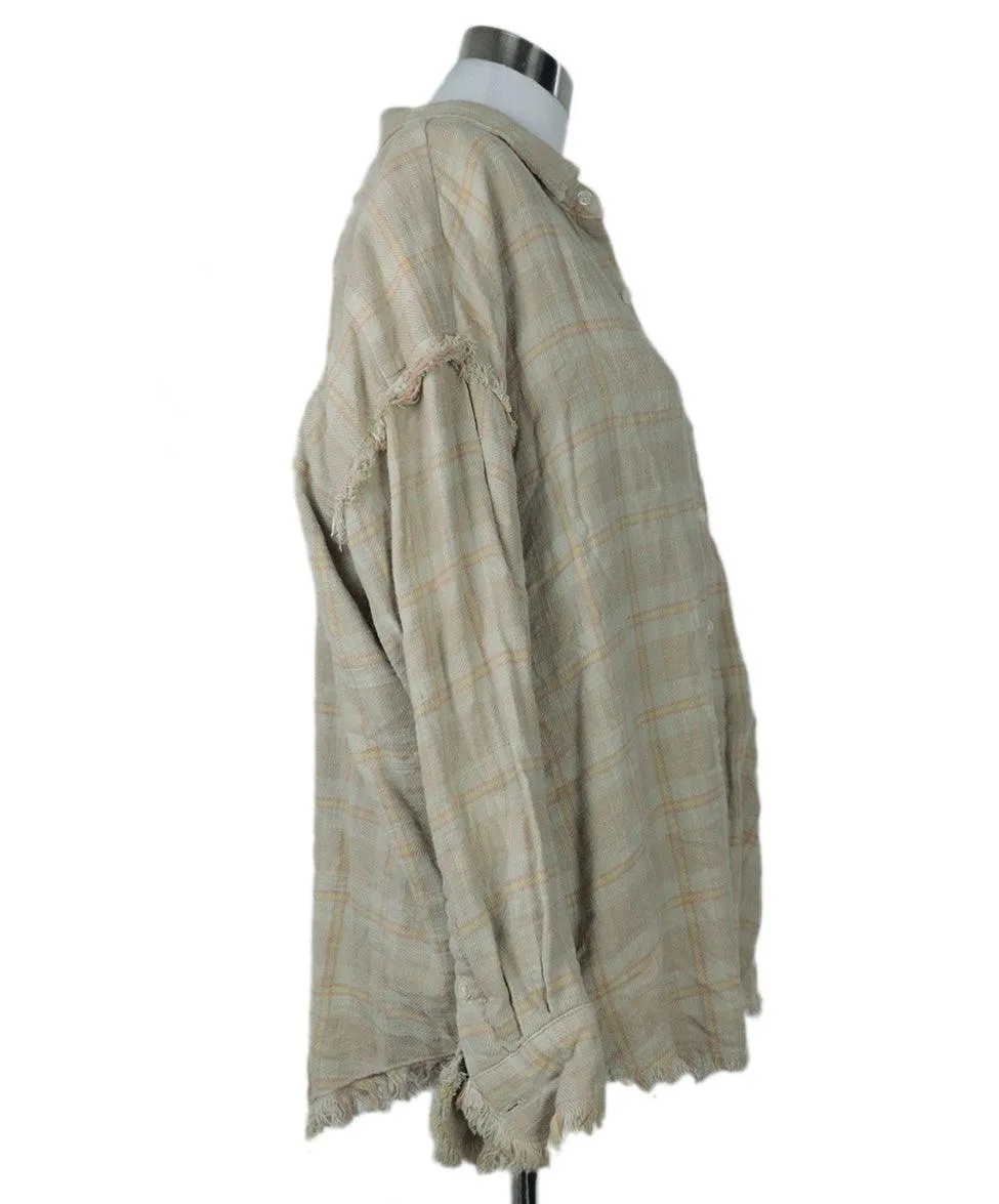 R13 Beige & Pink Plaid Flannel Shirt sz 2