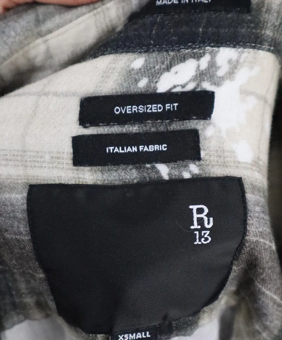 R13 Grey & Beige Plaid Flannel Shirt sz 2
