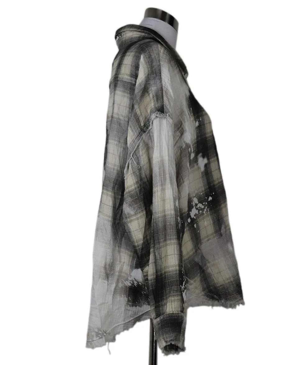 R13 Grey & Beige Plaid Flannel Shirt sz 2