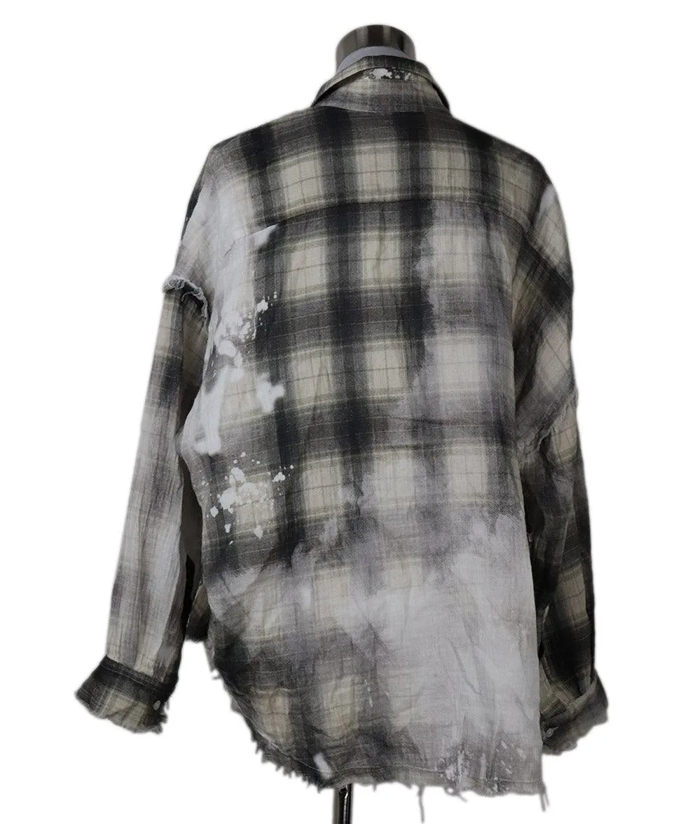 R13 Grey & Beige Plaid Flannel Shirt sz 2