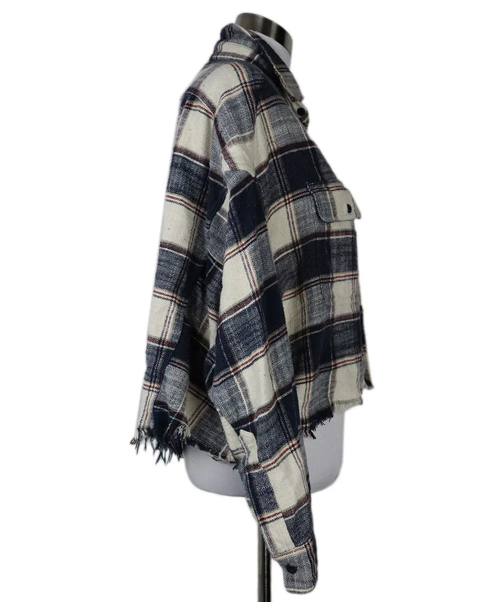 R13 Navy & White Plaid Flannel Shirt sz 2