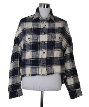 R13 Navy & White Plaid Flannel Shirt sz 2