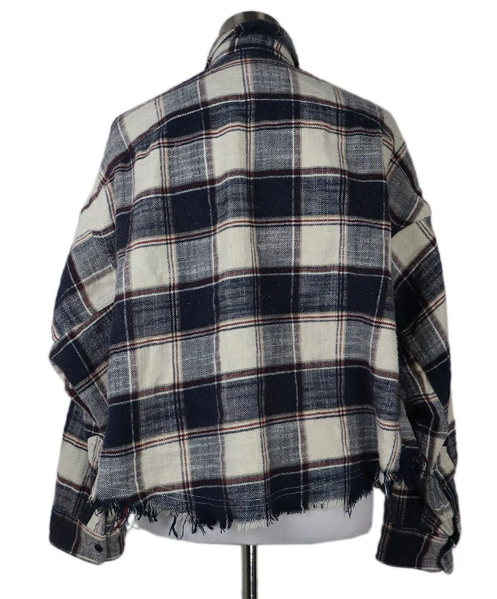 R13 Navy & White Plaid Flannel Shirt sz 2