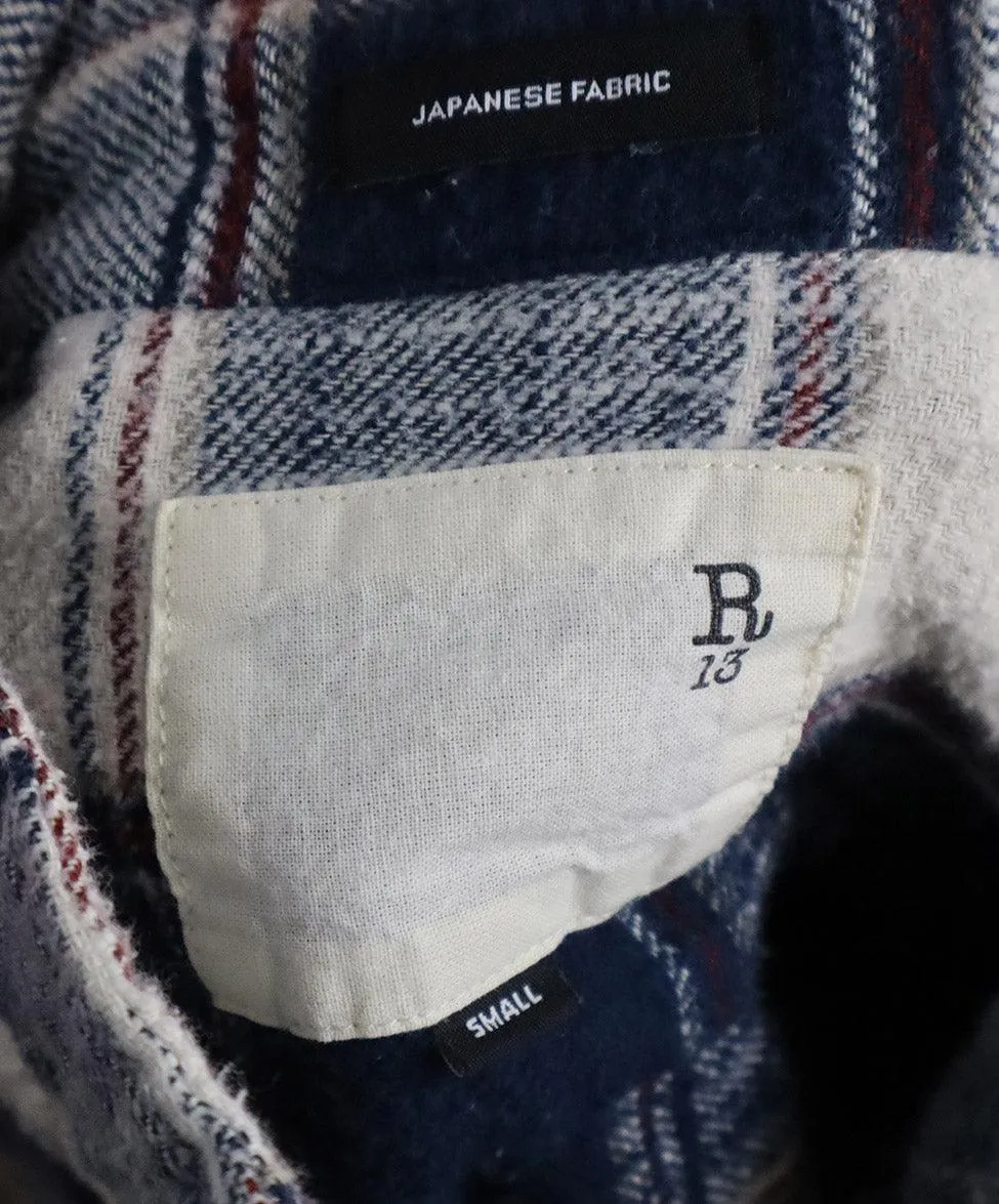 R13 Navy & White Plaid Flannel Shirt sz 2