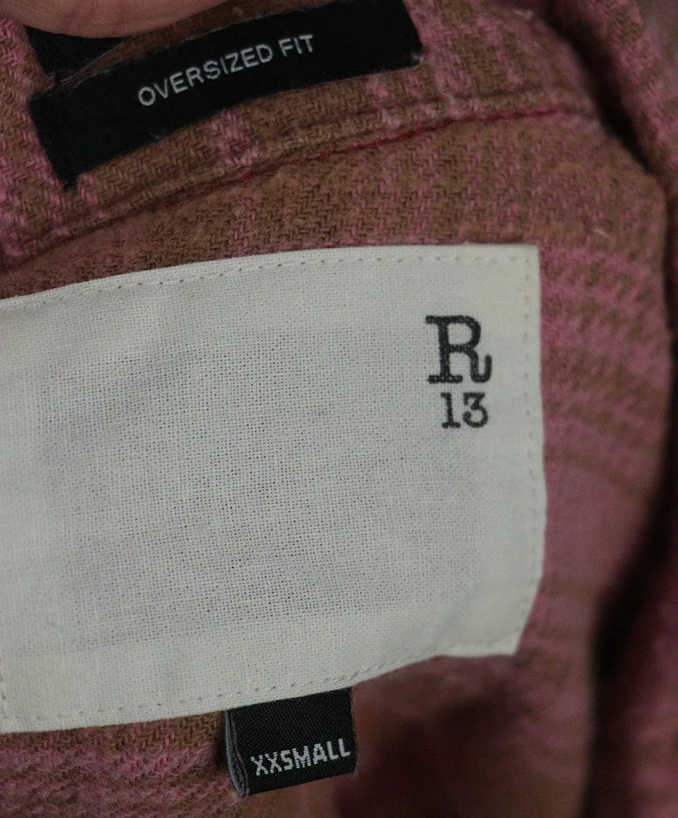 R13 Pink & Brown Plaid Flannel Top sz 2
