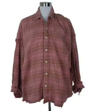 R13 Pink & Brown Plaid Flannel Top sz 2
