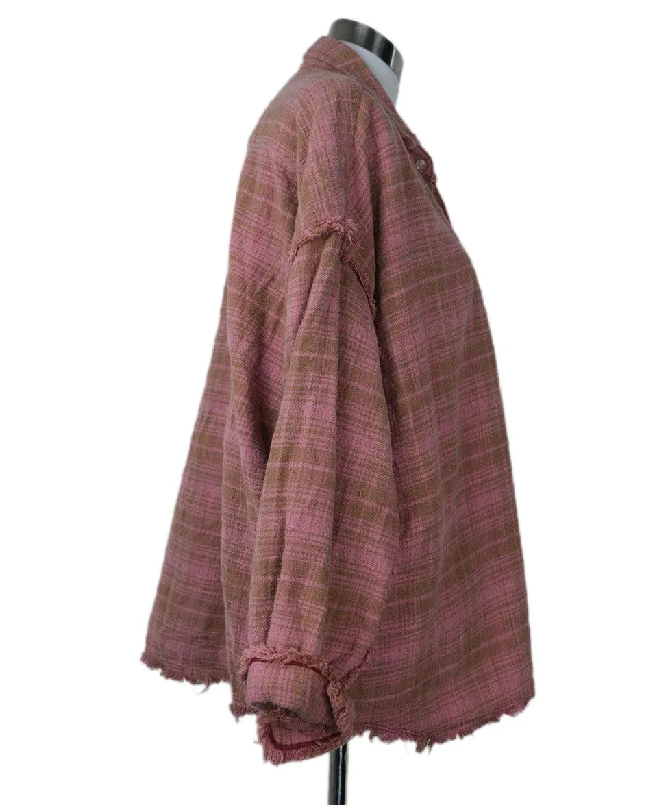 R13 Pink & Brown Plaid Flannel Top sz 2