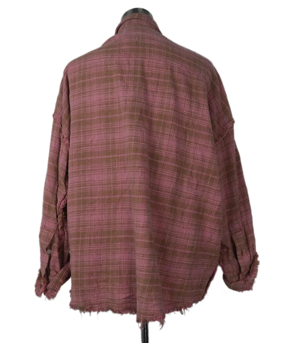 R13 Pink & Brown Plaid Flannel Top sz 2